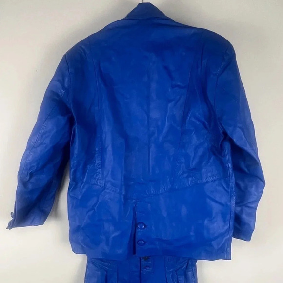 Royal Blue Genuine Leather Cropped Jacket And High Waist Shorts Set - Picture 15 of 15